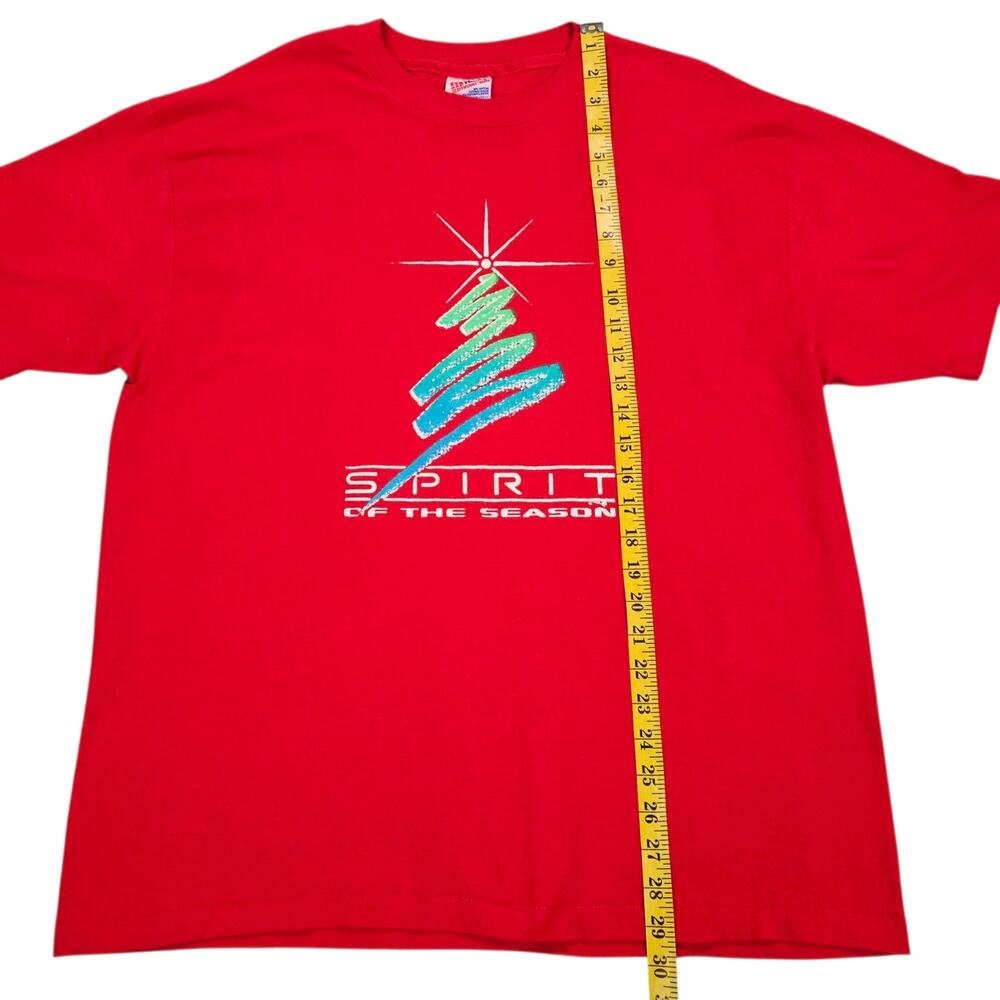 Vintage Christmas Shirt Shirt Womens XL Red 90s Christmas Tree Single Stitch - Picture 9 of 11